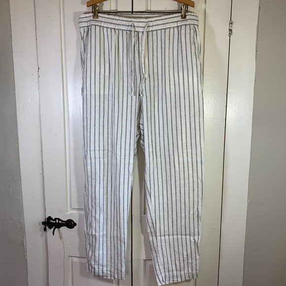 GAP L Tall Easy Pants Striped Linen Blend Drawstring Waist Lightweight Trousers - Picture 1 of 14